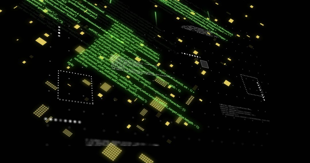 Futuristic Digital Data Blocks and Text on Black Background