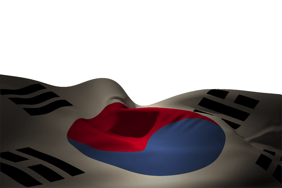 Waving South Korean Flag Against Transparent Background