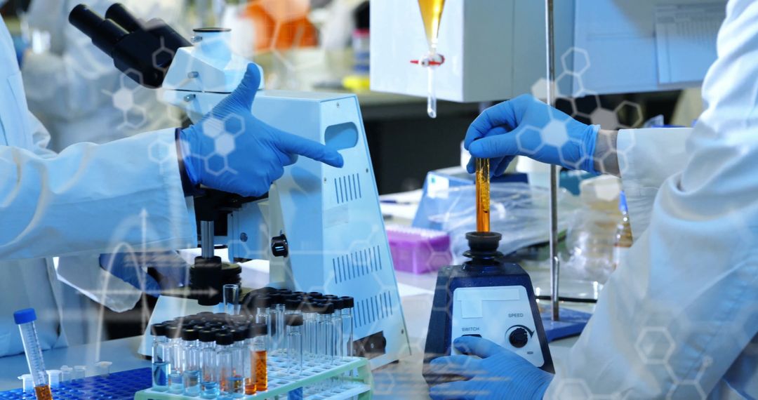 Diverse Scientists Conducting Experiments in Laboratory with Digital Interface