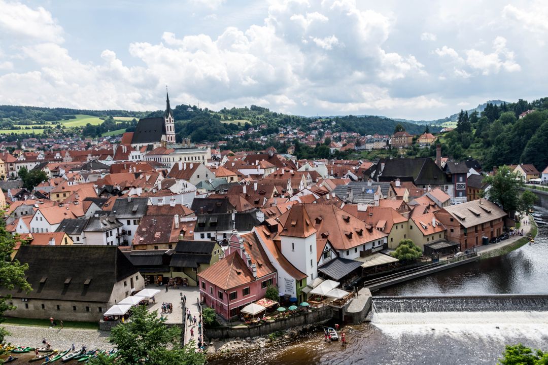 Scenic View of Czech Town with River and Historic Buildings - Free Images, Stock Photos and Pictures on Pikwizard.com