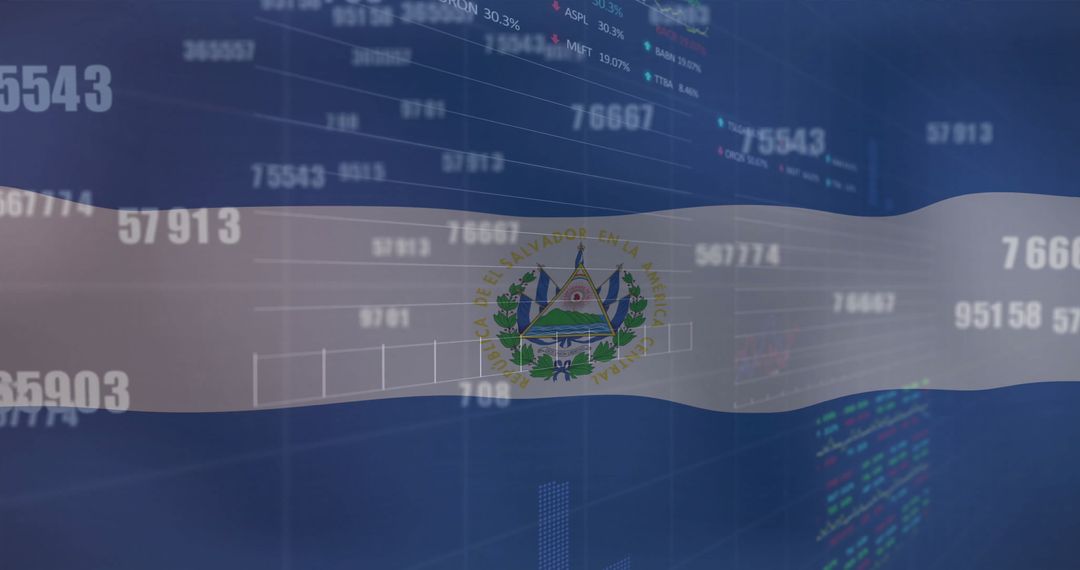 El Salvador Flag with Financial Data Overlay