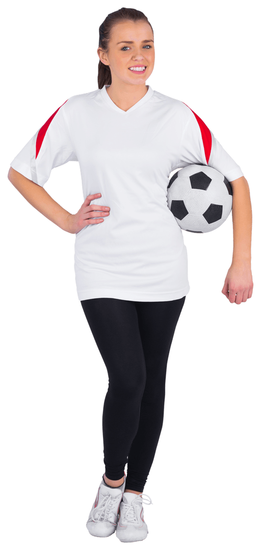 Smiling Football Fan Holding Soccer Ball Transparent Background