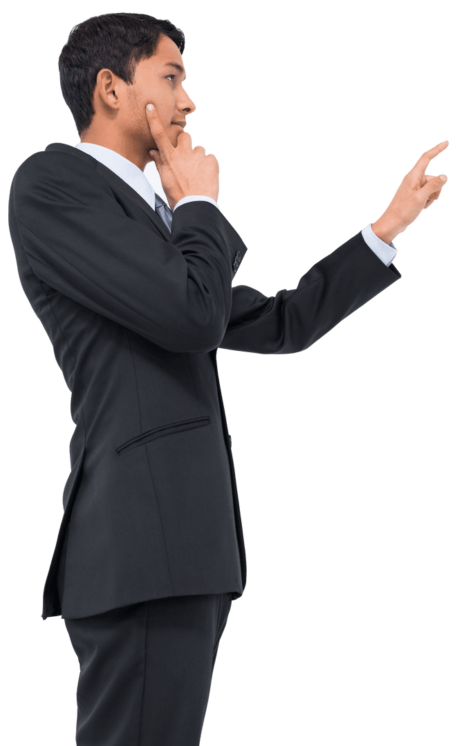 Transparent Background Focused Businessman Pointing Objectively
