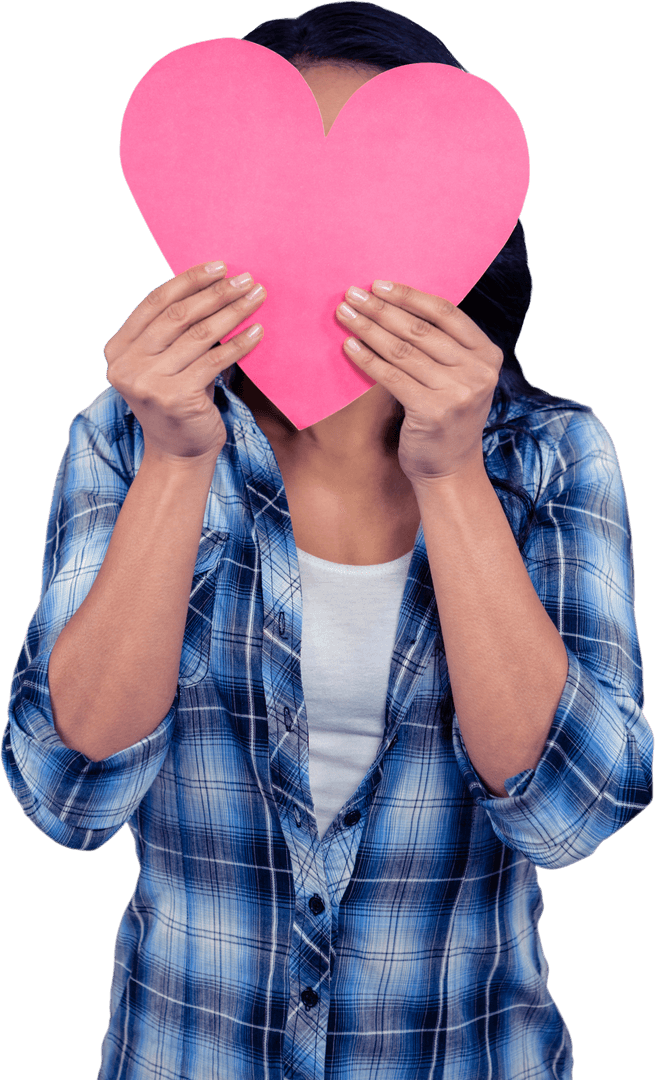 Transparent Woman Holding Heart-Shaped Paper Concealing Face