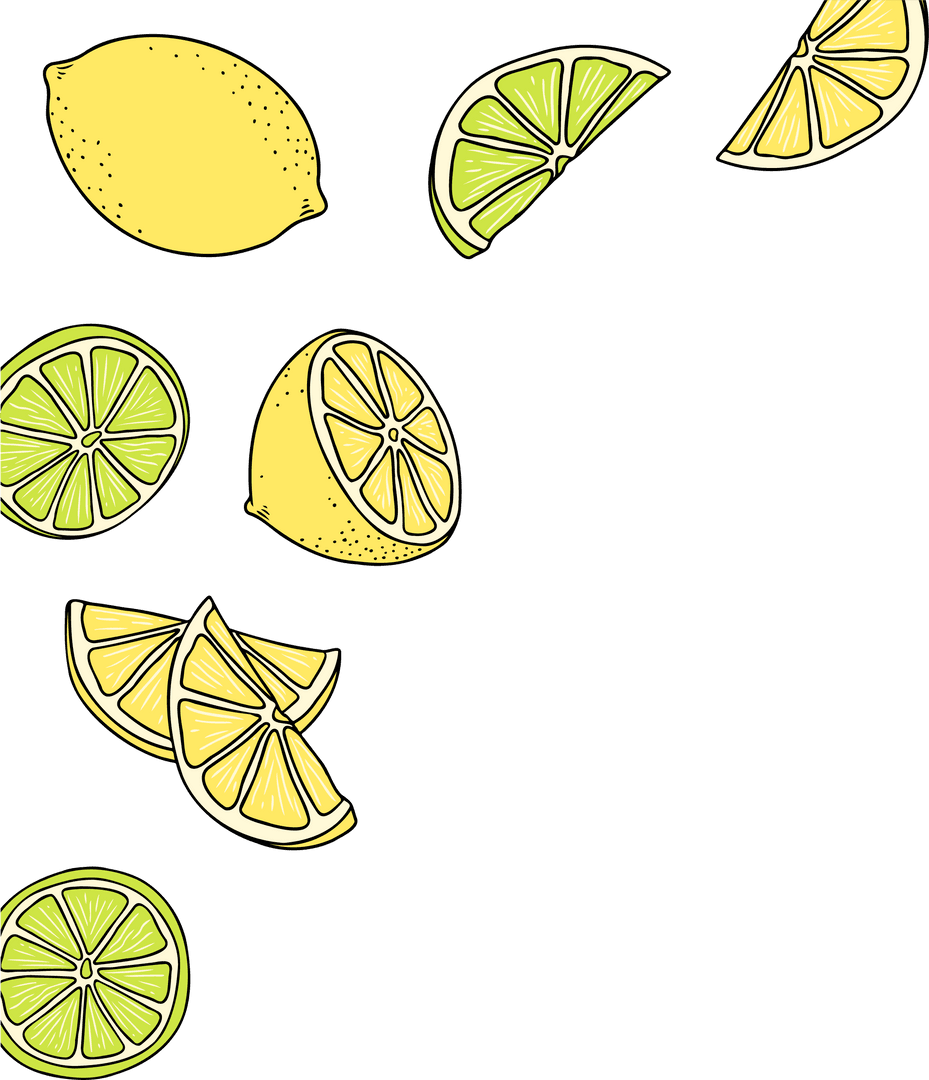 Cartoon Style Lemons and Limes on Transparent Background