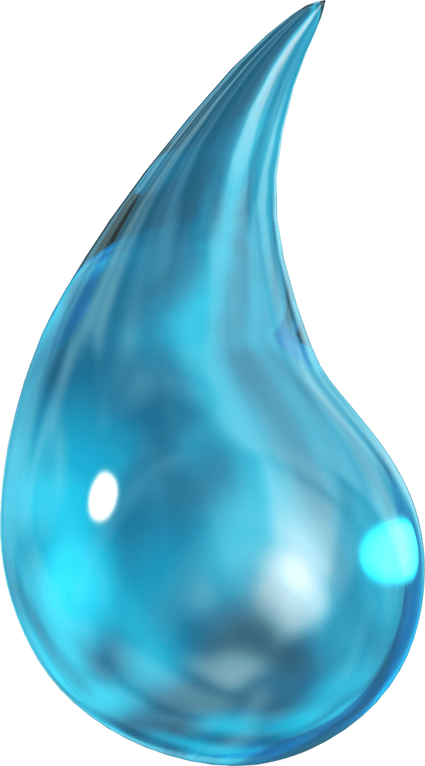 Shiny Blue Transparent Water Droplet Design on Clear Background