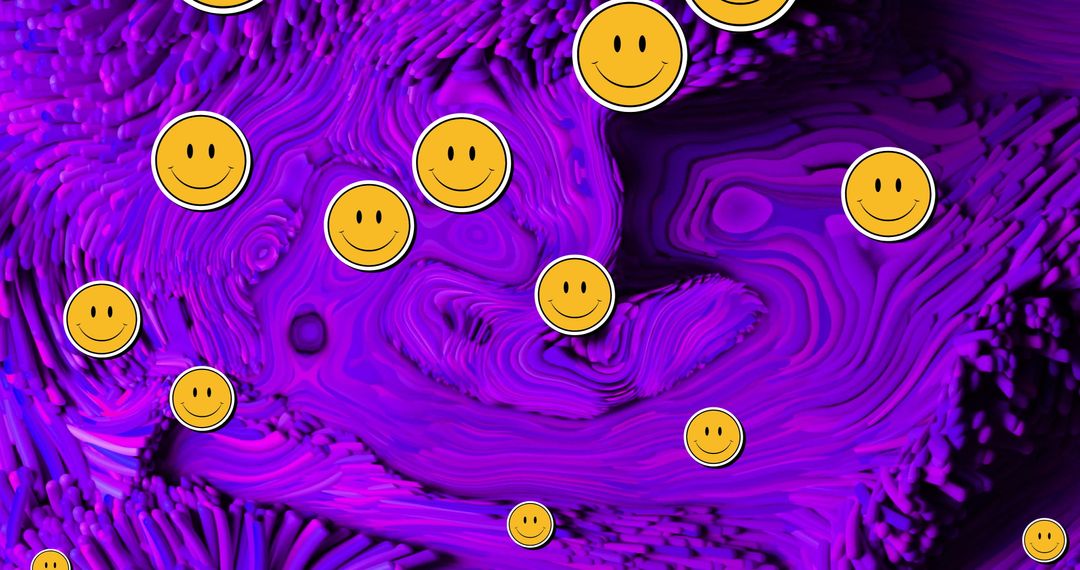 Creative smiley emojis on vivid purple abstract background