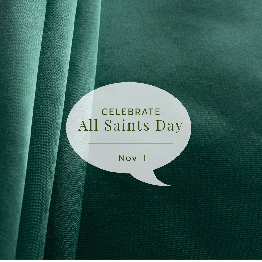 All Saints Day Text on Green Fabric Background