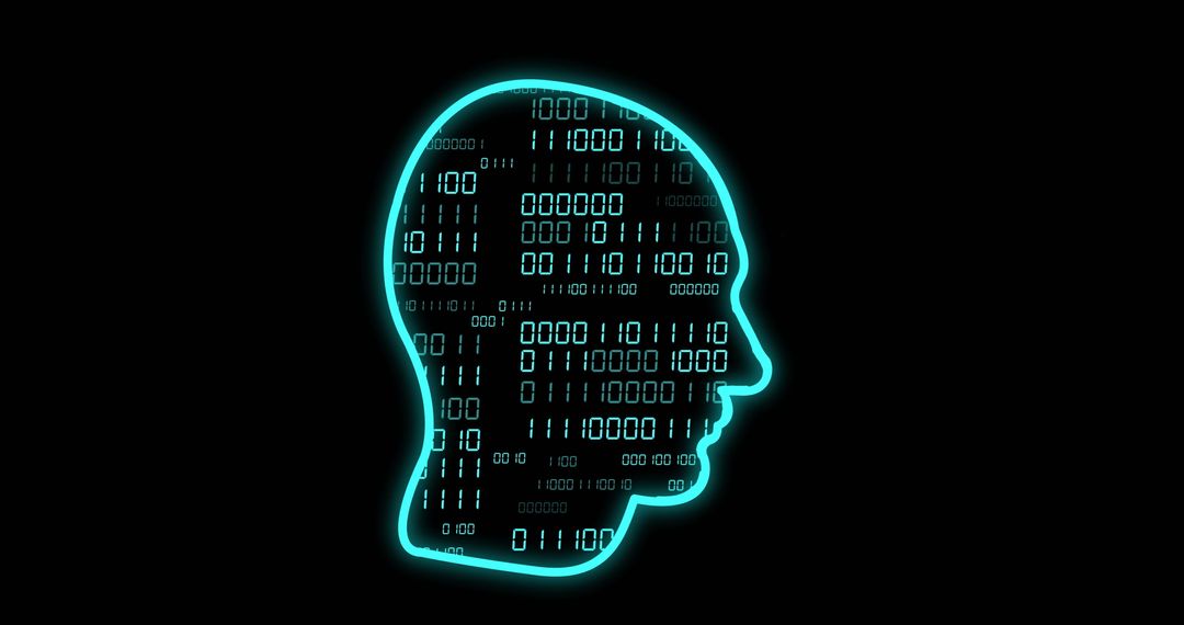 AI Brain Silhouette with Binary Code Illustration