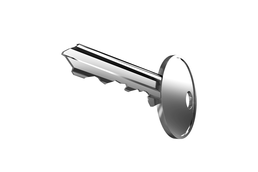 Metallic Key with Transparent Background for Security Concepts