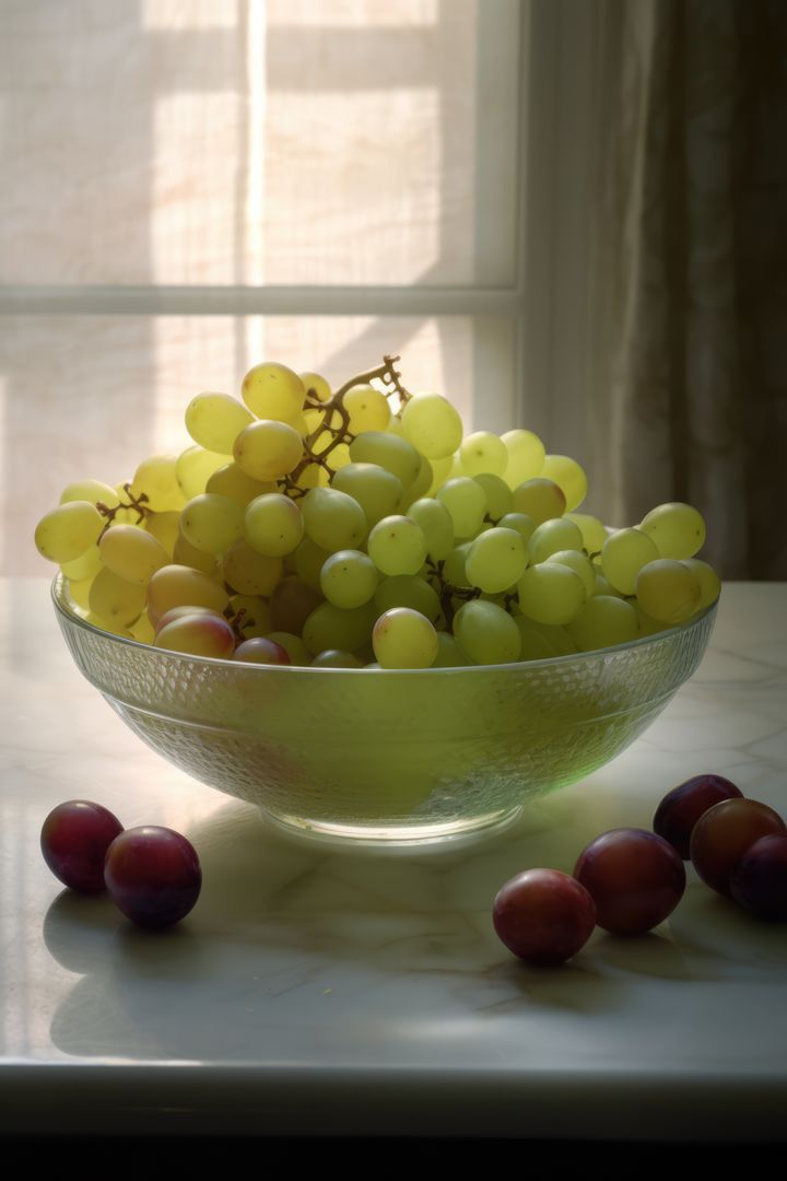 Close up of white grapes in bowl in kitchen, created using generative ai technology - Free Images, Stock Photos and Pictures on Pikwizard.com