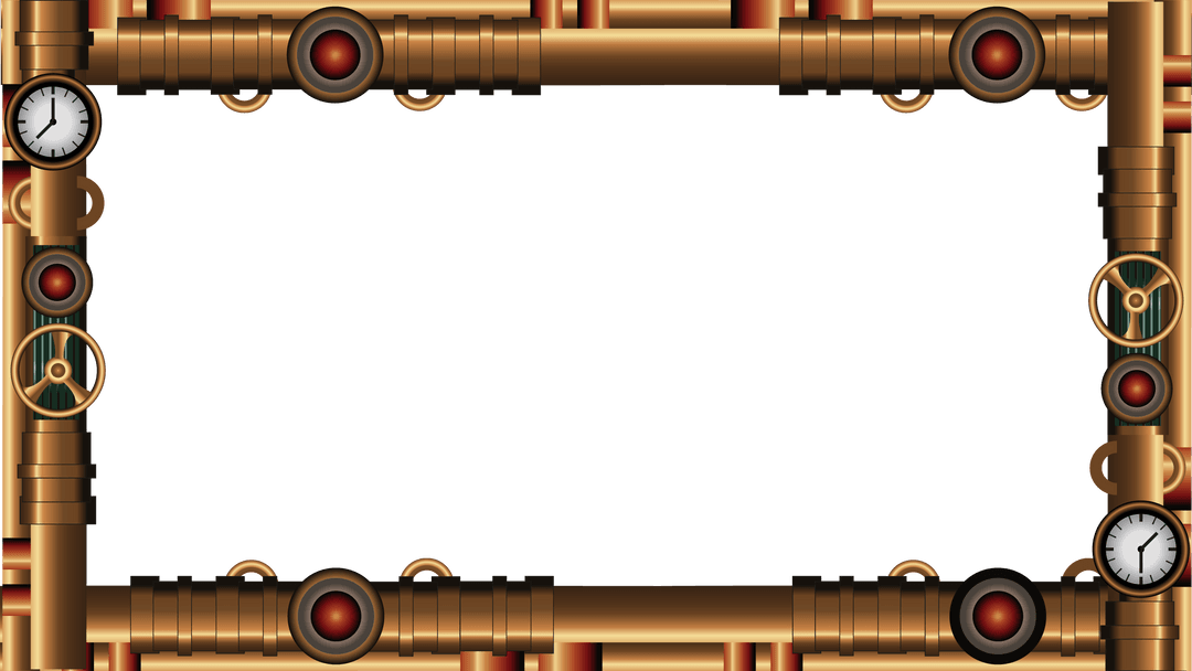 Steampunk Pipe Frame with Circuits on Transparent Background