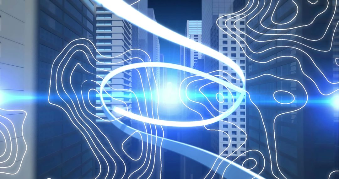 Futuristic Cityscape with Digital Curves and Lines