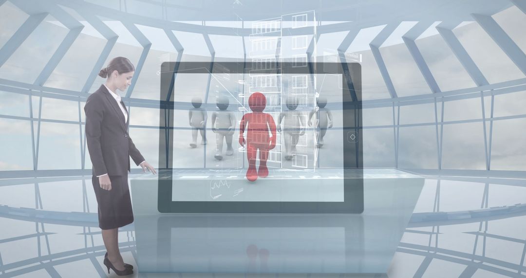 Business Professional Engages with Futuristic Digital Interface