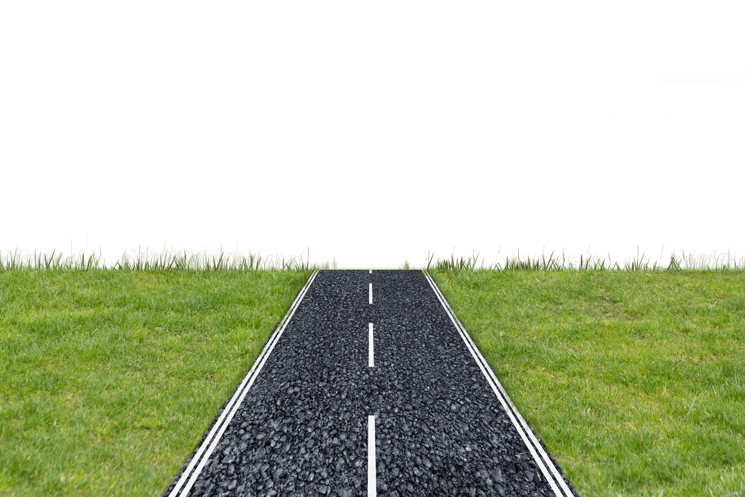 Transparent Road with Grass Edges on Clear Background