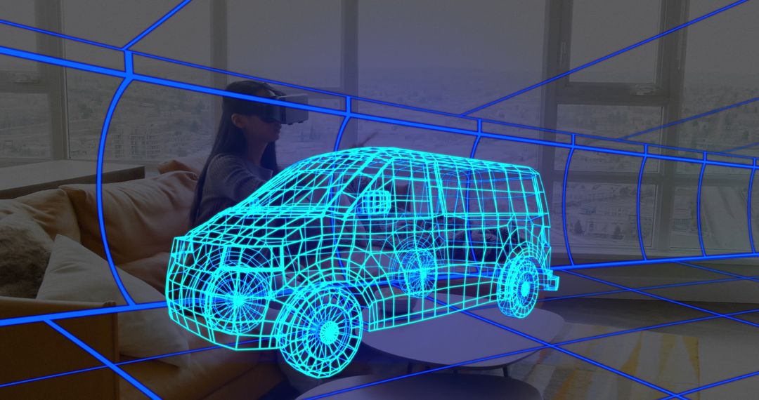 Virtual Reality Transportation Design Concept with Wireframe Van