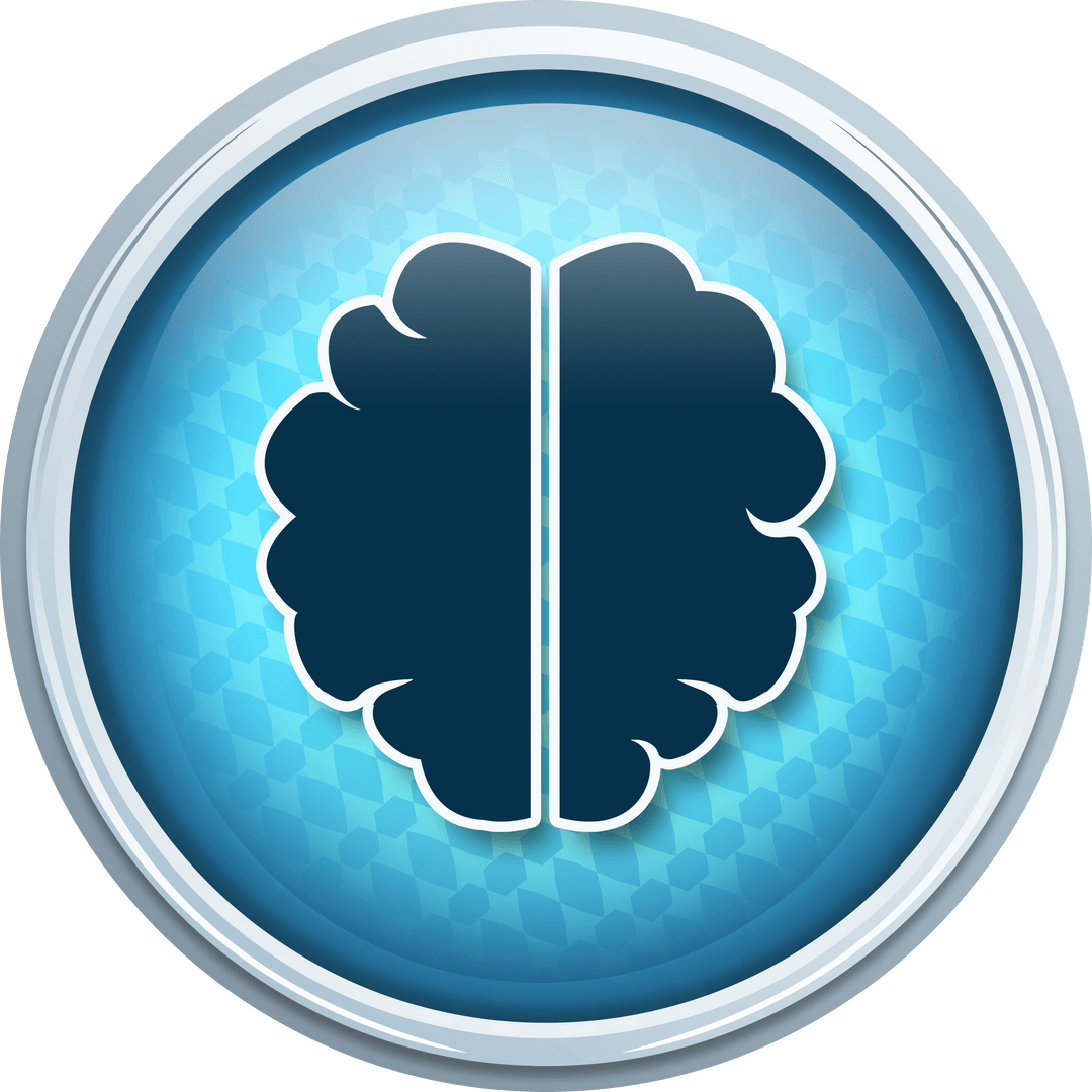 Transparent Brain Vector Icon with Blue Background Close-Up