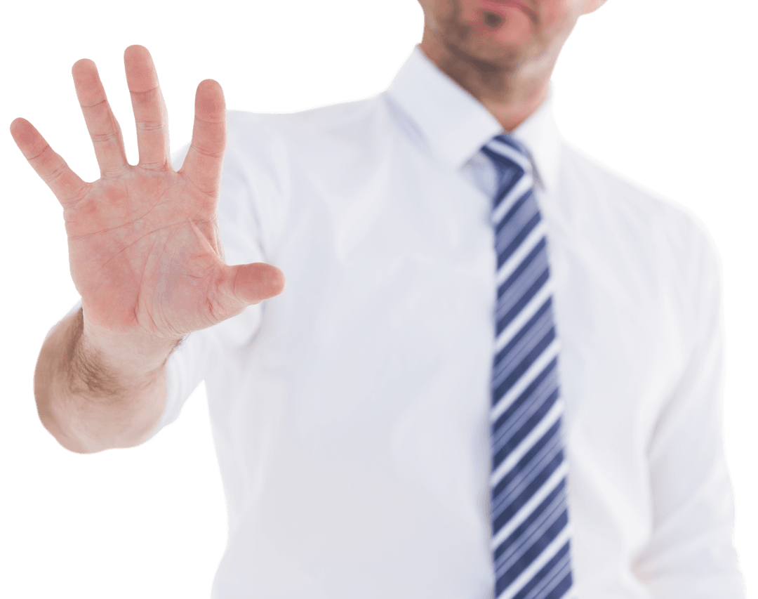Professional Businessman Making Stop Gesture on Transparent Background