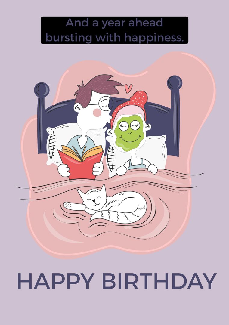 Couple Relaxing in Bed with Message on Happy Birthday Card - Download Free Stock Templates Pikwizard.com