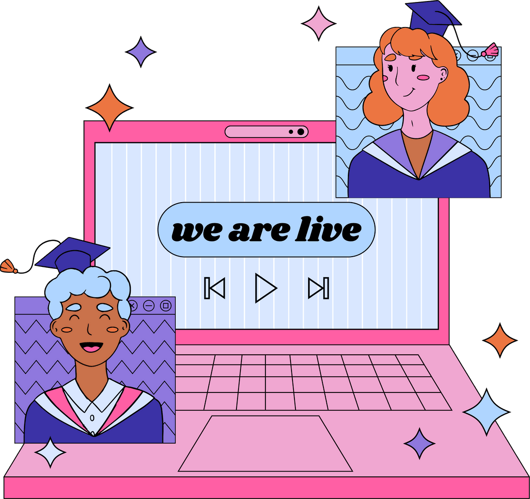 Virtual Graduation Celebration with Charming Flat UI on Laptop