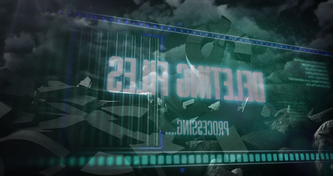 Digital Security Concept with Files Being Deleted and Virtual Interface