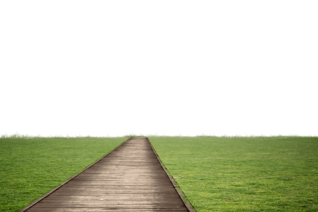 Wooden Path Crossing Lush Green Grass on Transparent Background