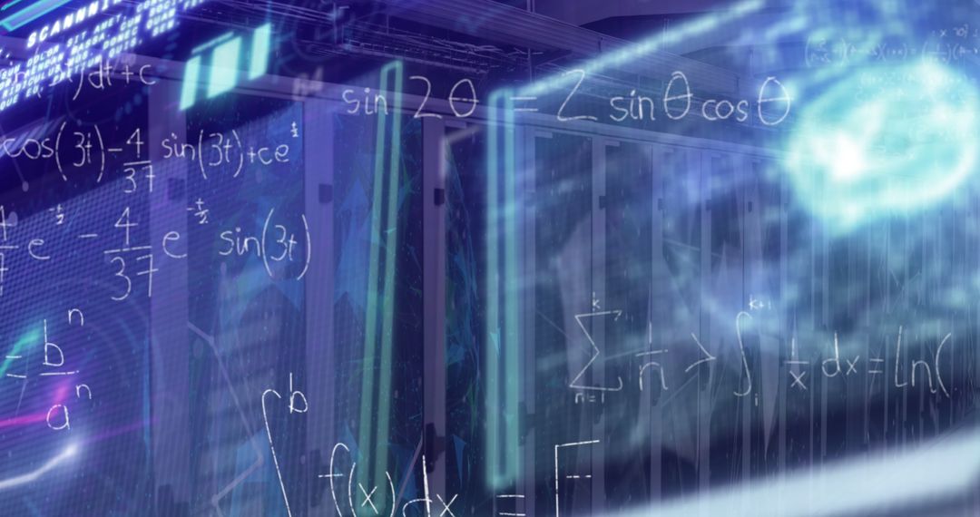 Mathematical Equations Overlaid on Futuristic Server Room - Free Images, Stock Photos and Pictures on Pikwizard.com