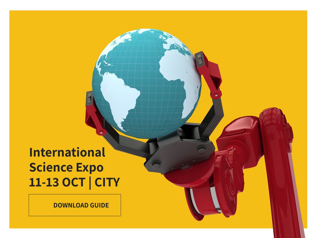 Robotic Arm Holding Globe Highlighting Global Science Expo