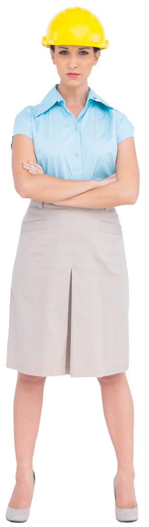 Confident Female Engineer Wearing Hard Hat on Transparent Background