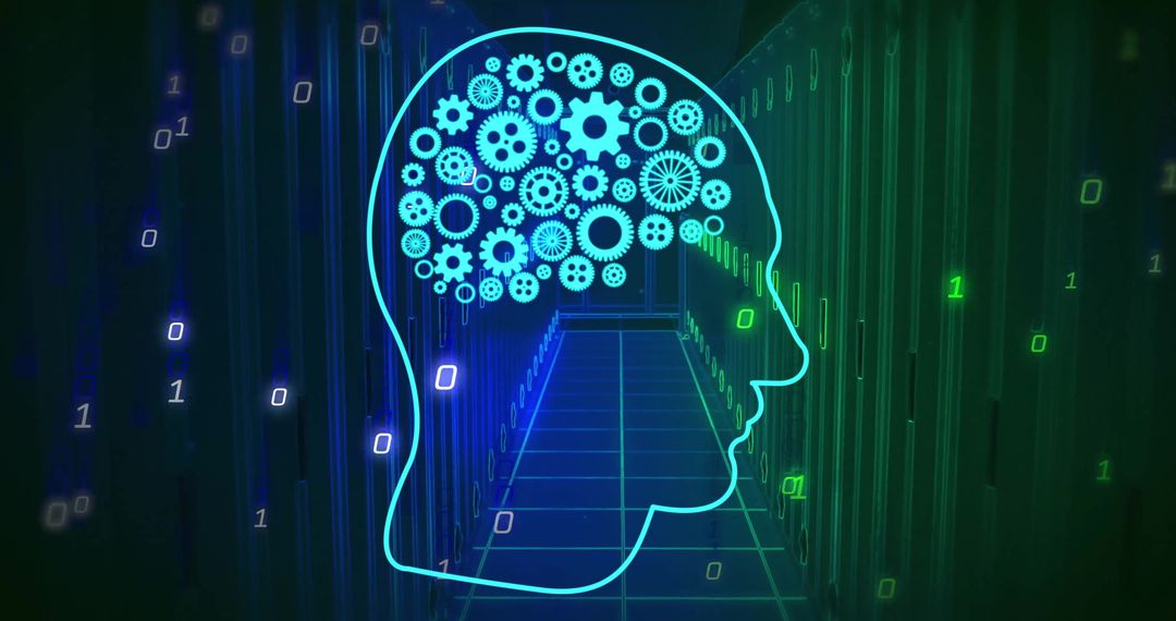 AI Data Processing in Human Head with Tech Background