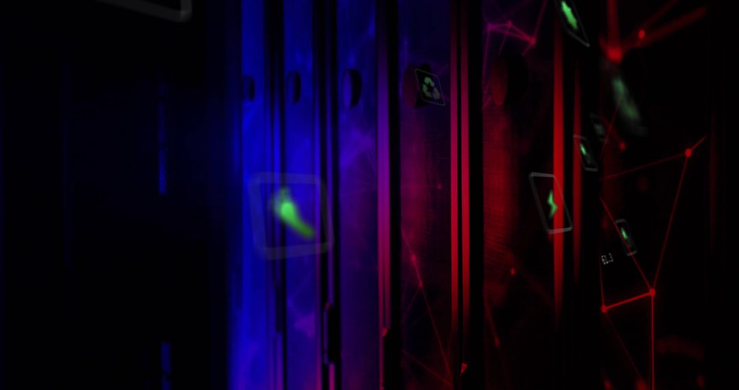 Glowing Neon Server Racks in Futuristic Data Center