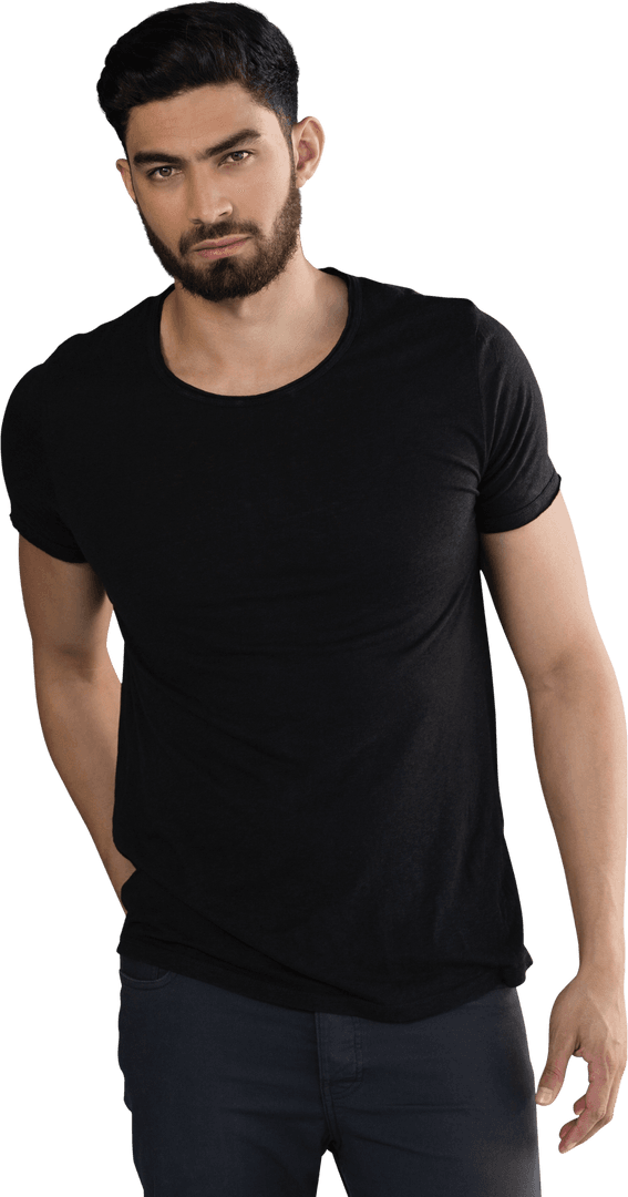 Transparent Image of Man Posing in Casual Black Outfit