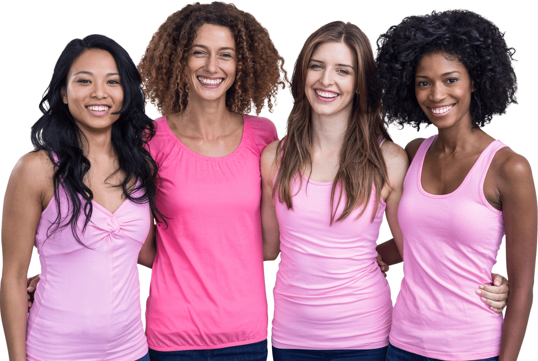 Smiling Women in Pink Tops with Transparent Background, Supporting Cause