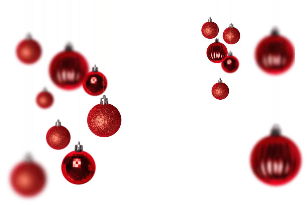 Hanging Red Christmas Baubles on Transparent Background