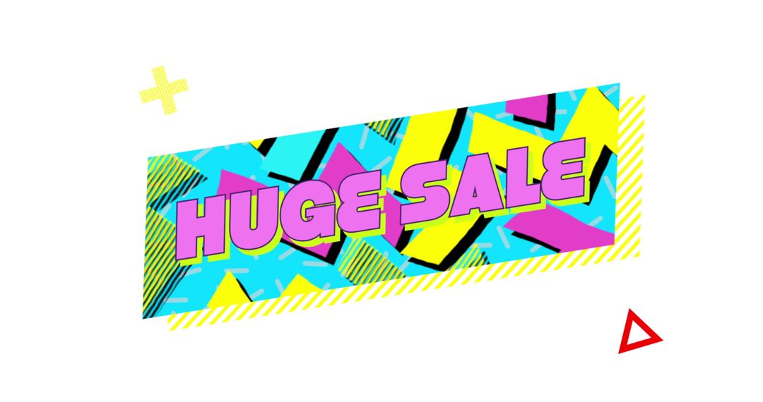 Retro Style Huge Sale Banner with Vibrant Geometric Shapes
