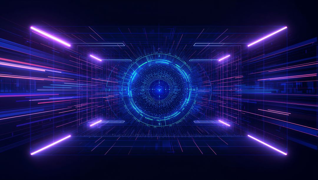 Futuristic Neon Holographic Interface in Virtual Space