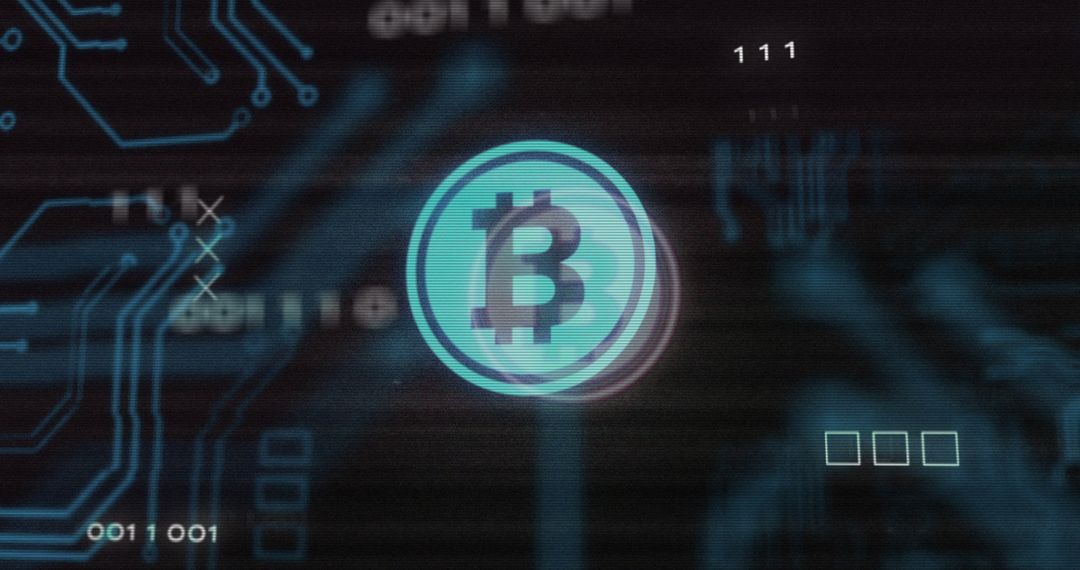 Futuristic Bitcoin Symbol on Digital Circuit Background