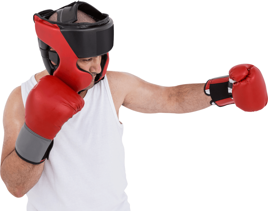 Boxer wearing head guard and gloves isolated on transparent background - Download Free Stock Images Pikwizard.com