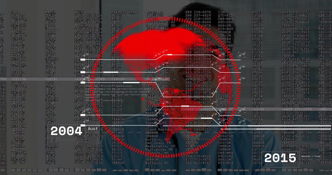 Business Professional in Futuristic Digital Data Lab with Red Overlay