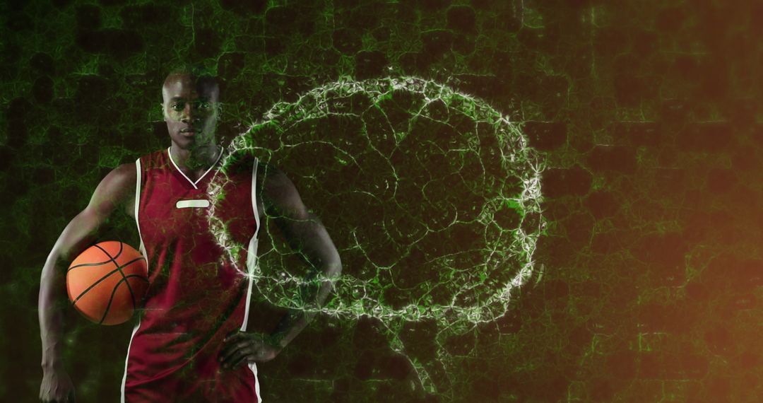 Basketball Player with Digital Spinning Brain Overlay