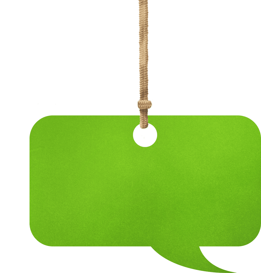 Green Rectangular Speech Bubble Sign with Rope, Transparent Background