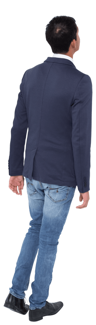 Rear View of Focused Asian Businessman on Transparent Background