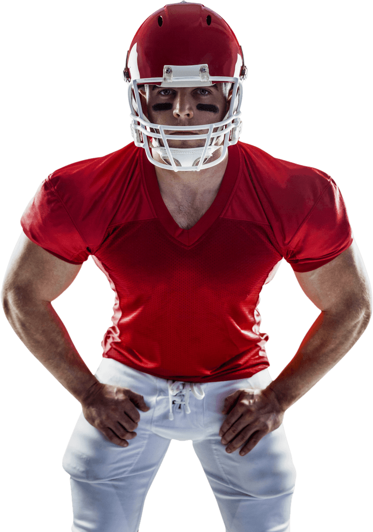 Transparent Football Athlete in Red Uniform Preparing for Game