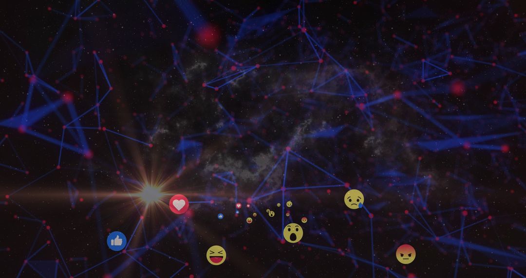 Abstract Digital Network with Emoticon Reactions Conveying Global Connectivity