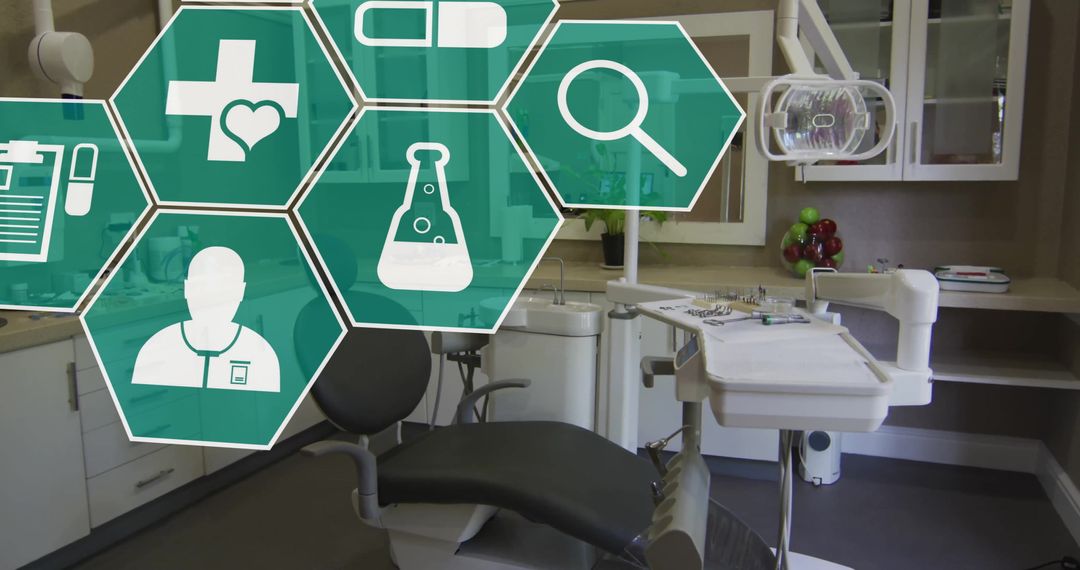 Dental Office with Overlay of Medical Icons Representing Technology Integration