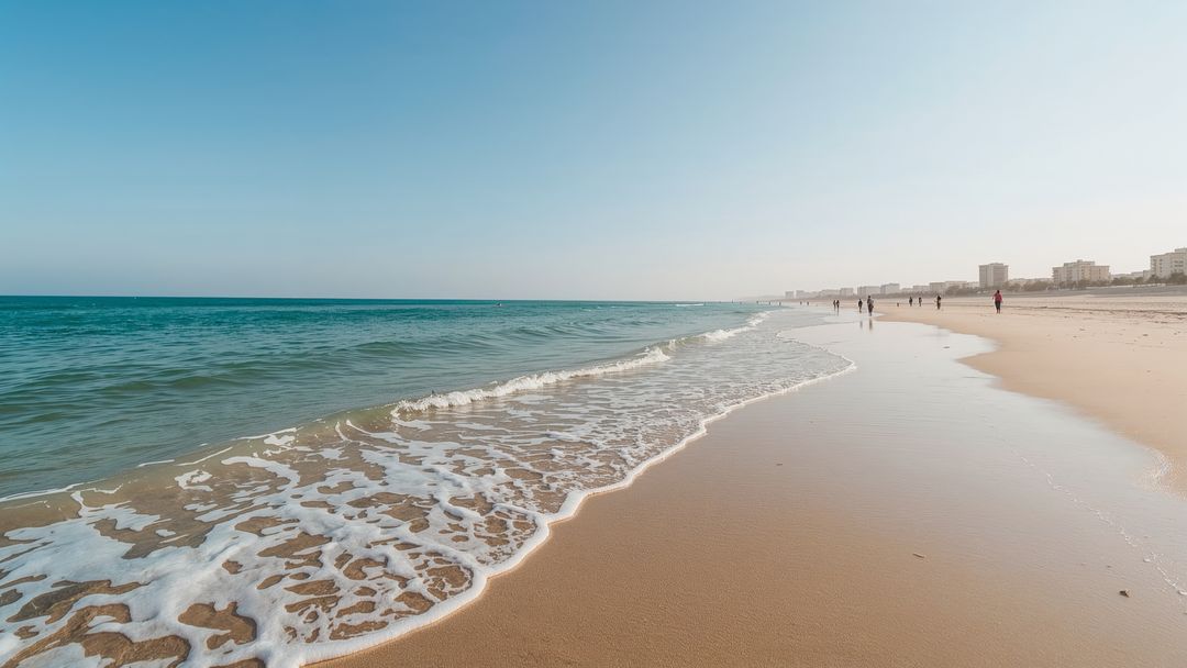Tranquil Seaside Scenery with Gentle Waves and Sandy Shoreline