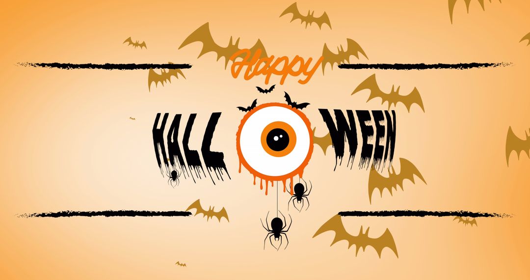 Happy Halloween Graphic with Bats and Spiders