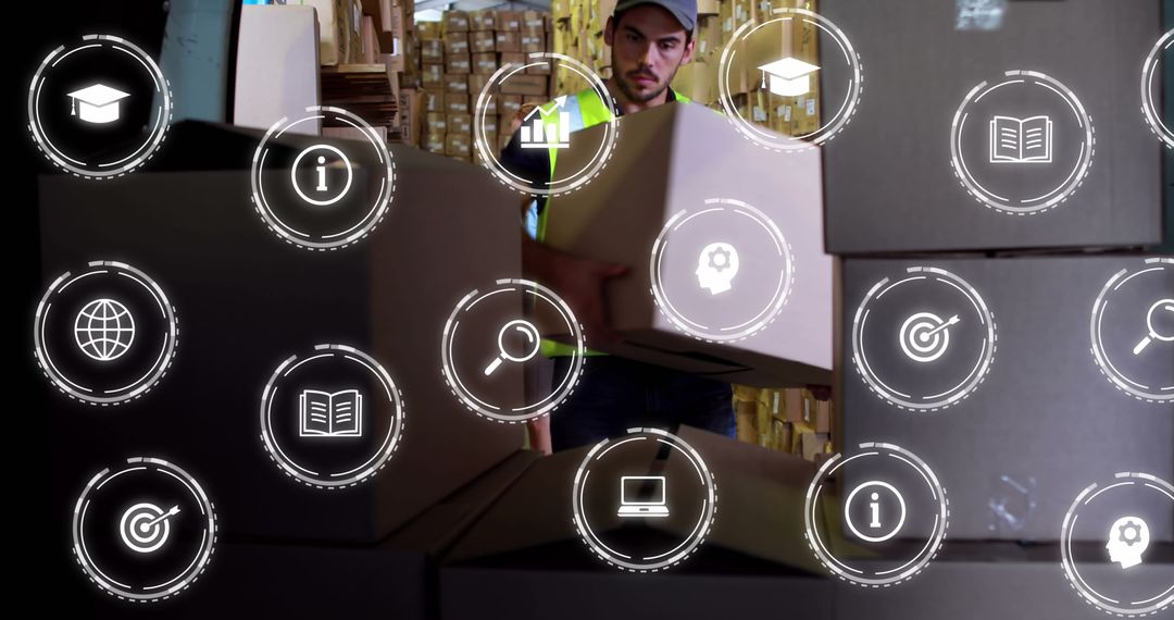 Digital Network Overlay on Delivery Worker Handling Packages