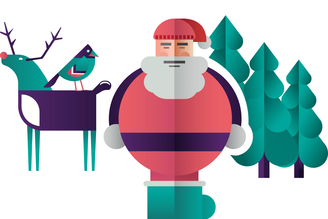 Digital Santa Claus and Reindeer on Transparent Background
