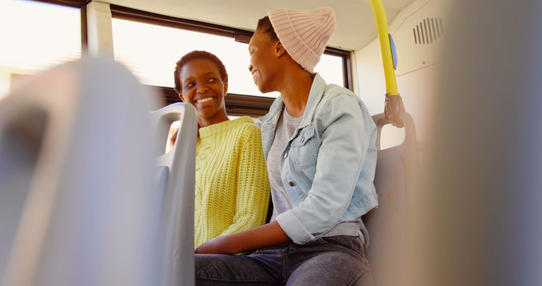 Sisters Enjoying Travel on Public Transport
